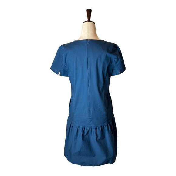 Universal Standard For‎ J Crew Blue Poplin Drop Waist Ruffle Hem Dress Size XS - Picture 3 of 11